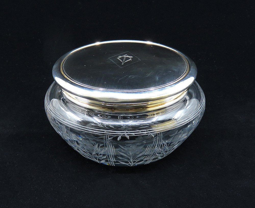 Große 1919 Gorham Sterling Silber Glas Pulver Eitelkeit Kommode Box 5 3/4 "" von EssexRiverAntiques