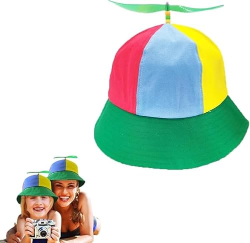 Esshogo 1 Stücke Propeller mütze, Helikopter Cap, Cute Bucket hat, Lustige mützen, Propeller Windrad Farbe Block Sonnenhut, Mehrfarbiger Helikopter Hut Propeller mütze für Erwachsene, 57cm von Esshogo