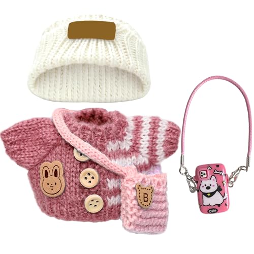 Esshogo 4-teiliges LBB Puppenkleidung, Lb Kleidung Zubehör, Kleidung Für LB Puppe, 17 cm Große Puppenkleidung, Handgehäkeltes Kleidung Puppen, Pinke Strickkleidung mit Mütze und Tasche von Esshogo