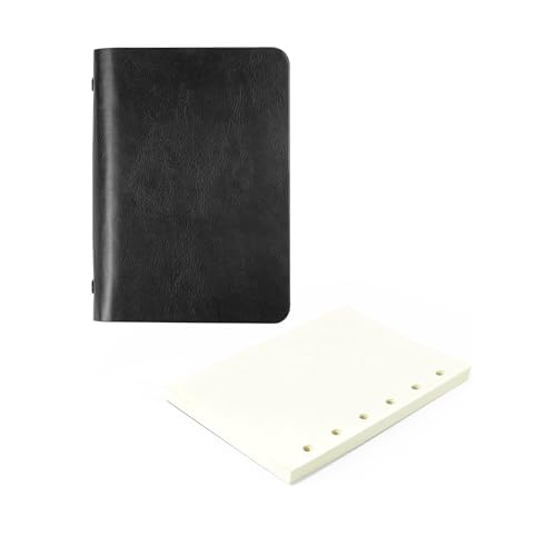 Esshogo Kleines Notizbuch, Mini Notizbuch für Unterwegs Binder Notizbuch A7 Leder Notizbuch, Notizbuch A7 Ringbuch für Schule, Büro, Schreiben, Zeichnen von Esshogo