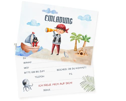 10 Piraten Einladungskarten - Schatzsuche Kindergeburtstag - inkl. Umschläge (Pirat) von Hafeehoo
