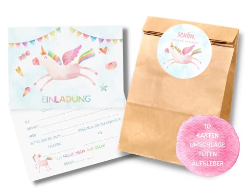 Essi's Stoff Boutique 10er-Set Einhorn Einladungskarten und Mitgebseltüten - Einhorn Kindergeburtstag Set mit Goodie Bag Essi's Stoff Boutique 10er-Set Einhorn Einladungskarten und Mitgebseltüten - Einhorn Kindergeburtstag Set mit Goodie Bag von Essi's Stoff Boutique