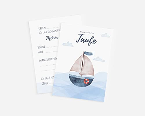 Essi's Stoff Boutique Taufe Einladungskarten Segelboot - Maritime Taufeinladung - inkl. Umschläge von Essi's Stoff Boutique