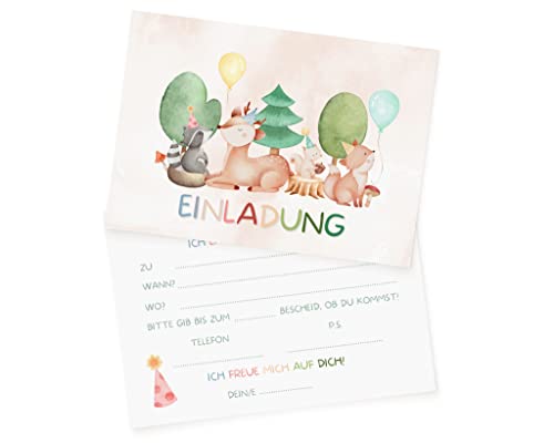Essi's Stoff Boutique 10er-Set Waldtiere Einladungskarten - Wald Kindergeburtstag - inkl. Umschläge von Essi's Stoff Boutique