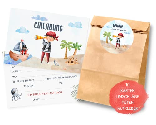 Essi's Stoff Boutique 10er-Set Pirat Einladungskarten - Pirat Kindergeburtstag Set mit Goodie Bag Essi's Stoff Boutique 10er-Set Pirat Einladungskarten - Pirat Kindergeburtstag Set mit Goodie Bag von Essi's Stoff Boutique