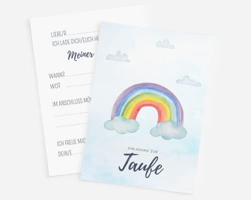 Essi's Stoff Boutique Taufe Einladungskarten Regenbogen - Taufeinladung Junge oder Mädchen- inkl. Umschläge von Essi's Stoff Boutique