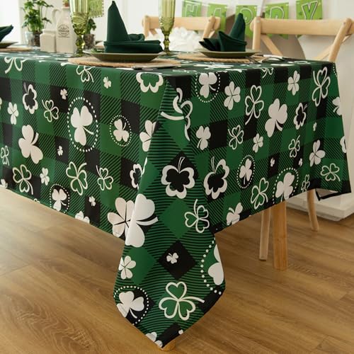 Essifunia St. Patrick's Day Tischdecke, wasserdicht, kariert, rechteckig, 147 x 213 cm, Lucky Clover Plaid Tischdecke für den Innen- und Außenbereich, rustikale Tischdecke für Küche, Grillabende und von Essifunia