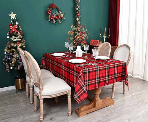 Essifunia Weihnachtstischdecke mit rotem Schottenkaro, wasserdicht, kariert, quadratisch, 147,7 x 147,7 cm, klassisches Gingham-Karomuster für den Innenbereich, Weihnachtstischdecke für Picknicks von Essifunia