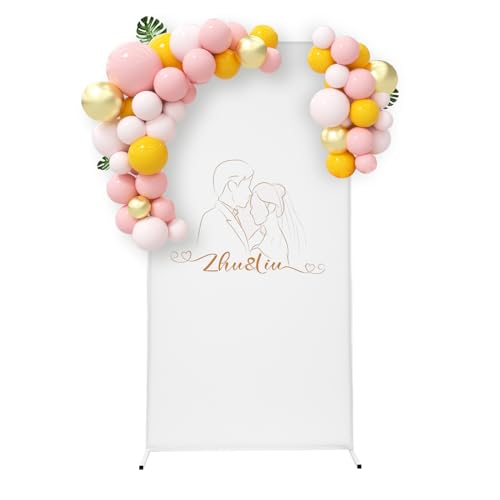 2 x 1m Zeremonie Ballonbogen, Gold Metall Hochzeitsbogen Quadrat Luftballon Bogen Kit für Hochzeit, Geburtstag, Party, Zeremonie, Gartendekoration mit Stoffabdeckung (Weiß) von Estabeter