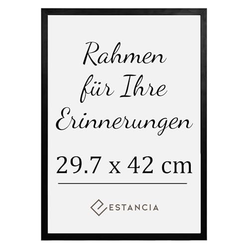 Estancia Schwarzer Holz Bilderrahmen 29,7x42 cm (A3) mit Bruchsicherem Plexi-Glas | Moderner Portraitrahmen Holz | Din A3 Bilderrahmen Schwarz | Bilderrahmen Din A3 von Estancia