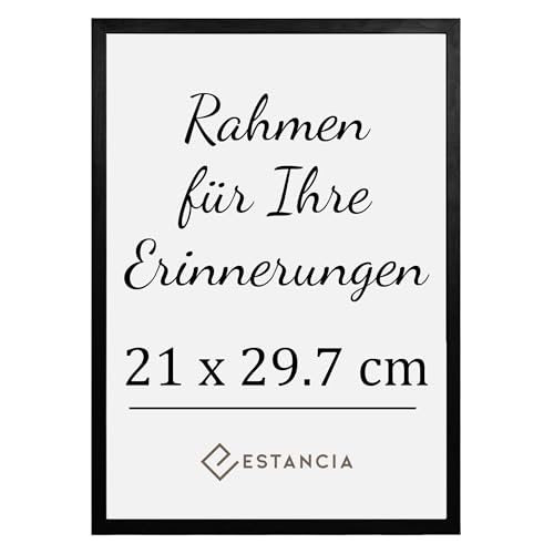 Estancia Schwarzer Holz Bilderrahmen 21x29.7 (A4) mit Bruchsicherem Acrylglas | Moderner Portraitrahmen Holz | Rahmen A4 von Estancia