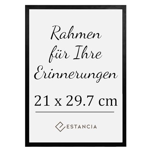 Estancia Schwarzer Holz Bilderrahmen 21x29.7 (A4) mit Bruchsicherem Plexi-Glas | Moderner Portraitrahmen Holz | Rahmen A4 | Schwarz Bilderrahmen Din A4 von Estancia