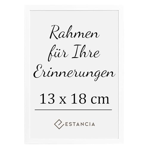 Estancia Weiß Holz Bilderrahmen 13x18 cm mit Bruchsicherem Acrylglas | Weiss Rahmen 13x18 cm | Fotorahmen 13 x 18 cm | Weiss Bilderrahmen 18x13 cm von Estancia
