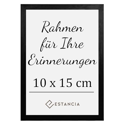 Estancia Schwarz Holz Bilderrahmen 10x15 cm mit Bruchsicherem Plexi-Glas | Holz Bilderrahmen Schwarz 10x15 cm | Fotorahmen 10 x 15 | Bilderrahmen 15x10 cm | Rahmen 10x15 cm von Estancia