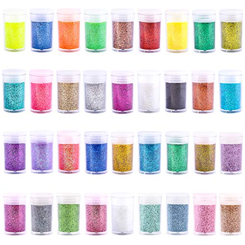 Bastel Glitzerpulver, 36 Farben Extra Feiner Glitzer für Epoxidharz, Schillerndes Glitzerpuder für Kunsthandwerk, Nagelkunst, Körper, Make-up, Becher, Farbe, Schleim, Ornamente, Karten Bastel Glitzerpulver, 36 Farben Extra Feiner Glitzer für Epoxidharz, Schillerndes Glitzerpuder für Kunsthandwerk, Nagelkunst, Körper, Make-up, Becher, Farbe, Schleim, Ornamente, Karten von Estanoite