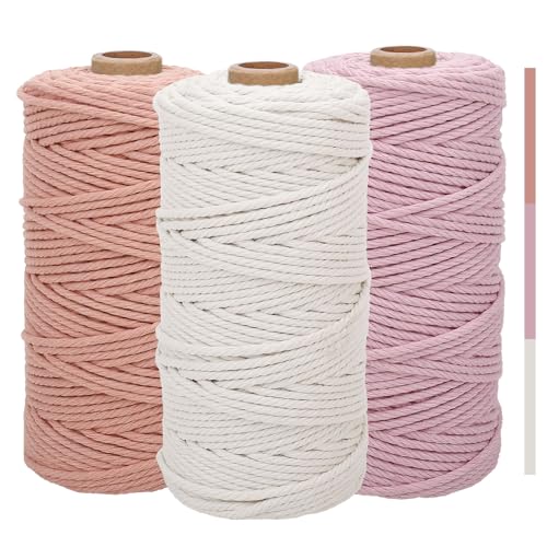 3stk Makramee Garn 3mm x100m, Baumwolle Makramee Baumwollgarn, Baumwollseil, Makramee-Garn, Bunte Baumwoll-Bastelschnur zum Aufhängen, Pflanzenaufhänger, Basteln, Stricken (Beige, Hellrosa, Lederrosa) 3stk Makramee Garn 3mm x100m, Baumwolle Makramee Baumwollgarn, Baumwollseil, Makramee-Garn, Bunte Baumwoll-Bastelschnur zum Aufhängen, Pflanzenaufhänger, Basteln, Stricken (Beige, Hellrosa, Lederrosa) von Estefanlo