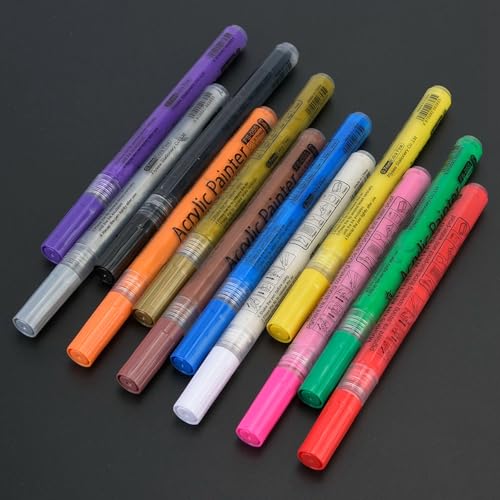 Acrylstifte, Acrylstifte Wasserfest, Flexible Spitze, Bunte Filzstifte Acryl Farben zum Malen auf Leinwand oder Holz - Acrylstifte für Steine 0,7 MM, 12 Farben, 133 x 11 MM von Estink