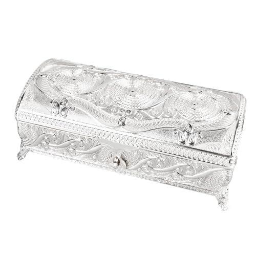 Estink Metall Schmuckschatulle Vintage Style Farbfast Weicher Samtfutter Schmuckstraße für Frauenringe Halsketten Armbänder Display Display (Silberfarbe) von Estink