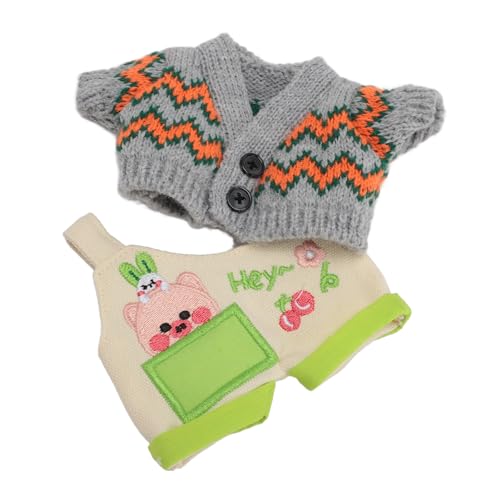 Estink Süße Plüschpuppen -Kleidung Set Schweinestile Muster Stylish Outfit Mantelhosen für 20 cm Puppen Mädchen Geburtstag (grauorange) von Estink