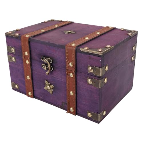 Estink Vintage Treasure Chest Box Holz Retro Juwely Aufbewahrungsschachtel für Heimschlafzimmerdekoration (PURPLE) von Estink