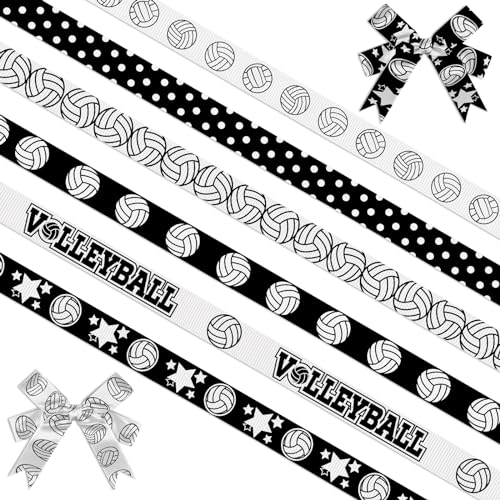 Estivaux 6 Stück Sport-Volleyball-Bänder zum Basteln, 0,95 cm breit, Ripsband, schwarz-weißes Band, Ballspiel, Bastelbänder für Sport, Party, Dekoration, Nähen, Bastelbedarf Estivaux 6 Stück Sport-Volleyball-Bänder zum Basteln, 0,95 cm breit, Ripsband, schwarz-weißes Band, Ballspiel, Bastelbänder für Sport, Party, Dekoration, Nähen, Bastelbedarf von Estivaux