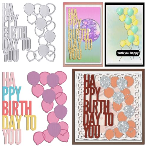 Estivaux Geburtstagsballons Stanzformen für Kartenherstellung, Happy Birthday Buchstaben Stanzformen Urlaub Feier Stanzschablonen Prägeschablone für Scrapbooking DIY Karten Album Bastelbedarf von Estivaux