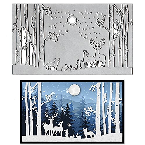 Estivaux Weihnachtsbäume Elch Stanzformen für Kartenherstellung, 3D-Weihnachtsschneeflocke, Winterwaldtiere, Prägeschablone für Scrapbooking, DIY-Karten, Album, Bastelbedarf (20 x 11,8 cm) von Estivaux