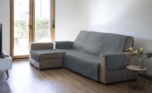 Estoralis | AVA | Moderner Chaiselongue-Bezug | Wende-Steppstoff | Farbe - Grau | Für Chaisse Longue 290 cm linker Arm| Stoffgröße 290 x 255 cm(Breite x Höhe) Schutz für alle Arten von Sofas von Estoralis