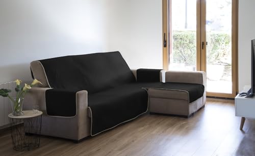 Estoralis | AVA | Moderner Chaiselongue-Bezug | Wende-Steppstoff | Farbe - Schwarz | Für Chaisse Longue 240 cm rechter Arm| Stoffgröße 240 x 255 cm(Breite x Höhe) Schutz für alle Arten von Sofas von Estoralis