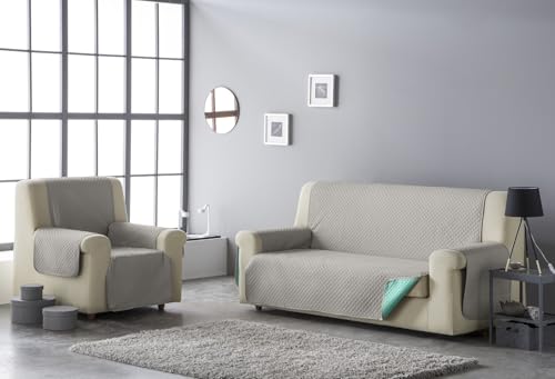 Estoralis | AVA | Sofabezug im modernen Design | Wende-Steppstoff | Farbe - Beige/Türkis | Für Sessel oder Relax 1-Sitzer| Stoffgröße 55 x 220 cm(Breite x Höhe) Schutz für alle Arten von Sofas von Estoralis