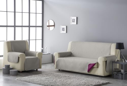 Estoralis | AVA | Sofabezug im modernen Design | Wende-Steppstoff | Farbe - Grau/Fuchsia | Für Sessel oder Relax 1-Sitzer| Stoffgröße 55 x 220 cm(Breite x Höhe) Schutz für alle Arten von Sofas von Estoralis