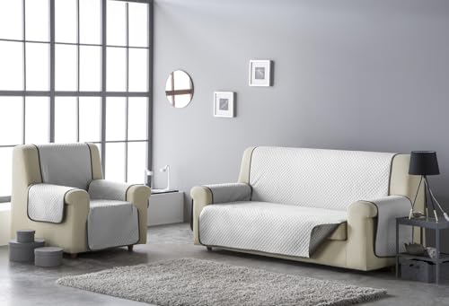 Estoralis | AVA | Sofabezug im modernen Design | Wende-Steppstoff | Farbe - Weiß/Taupe | Für Sessel oder Relax 1-Sitzer| Stoffgröße 55 x 220 cm(Breite x Höhe) Schutz für alle Arten von Sofas von Estoralis