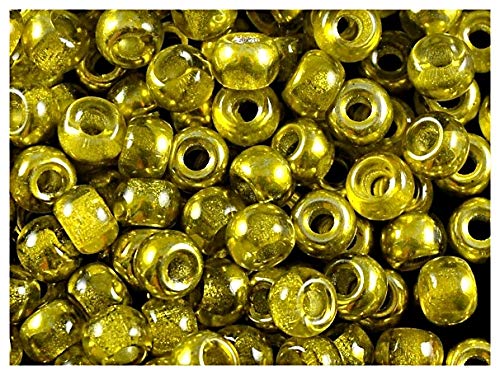 Estrella 50 Stück Pony Beads - Tschechische gepresste Glasperlen in Form Einer Walze 5,5mm mit einem großen Loch, Semi-Apollo Yellow von Estrella