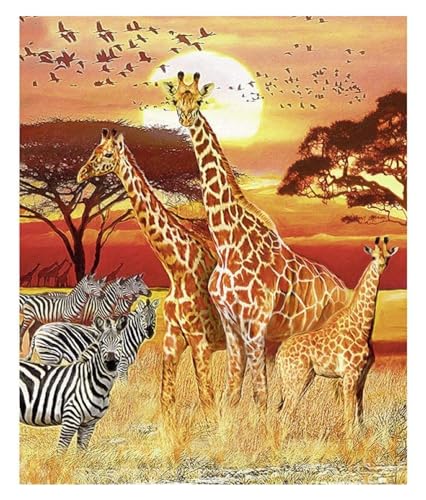 Estrs DIY 5D Square Diamond Painting Malen nach Zahlen Diamant,Giraffe Zebra Afrika Diamant Painting Kinder Stickerei Set Kreuzstich Bilder Wall Decoration (Size : 20x30cm) von Estrs
