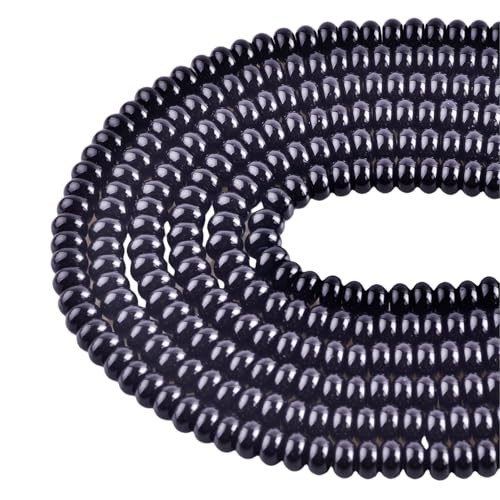 Rondelle-Perlen, Natursteinperlen zur Schmuckherstellung, 5 x 8 mm, 1 Strang, 39,4 cm, Linsen-Abstandshalter, Rondelle-Edelsteinperlen, Halbedelsteinperlen für Armband, Halskette, Handwerk, schwarze Rondelle-Perlen, Natursteinperlen zur Schmuckherstellung, 5 x 8 mm, 1 Strang, 39,4 cm, Linsen-Abstandshalter, Rondelle-Edelsteinperlen, Halbedelsteinperlen für Armband, Halskette, Handwerk, schwarze von eswala