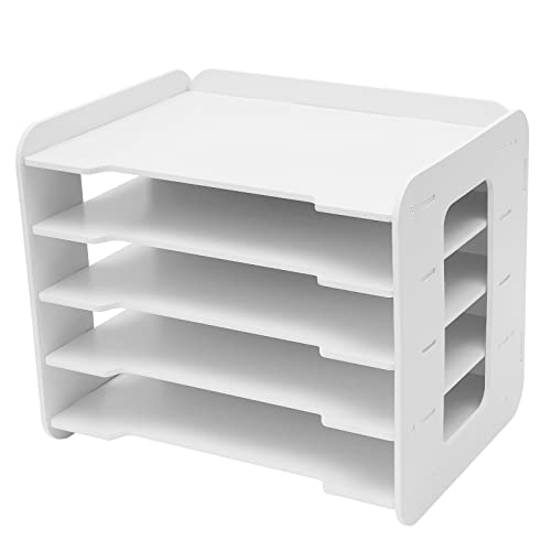 5 Ebenen Schreibtisch Ordner Organizer aus PVC Holz Kunststoff Verbundplatte Briefablage Organisator Desktop Papierablage-Halter für Bücher,34 * 25 * 26.5cm von Esyogen
