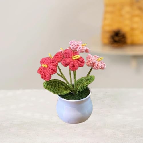 Esyzsss Gestrickte Blumen, gehäkelte Sonnenblume, gehäkelter Blumenstrauß, handgewebte Vergissmeinnicht-Häkelblumen, künstliche kleine Topfprodukte, geeignet für Heimdekoration von Esyzsss