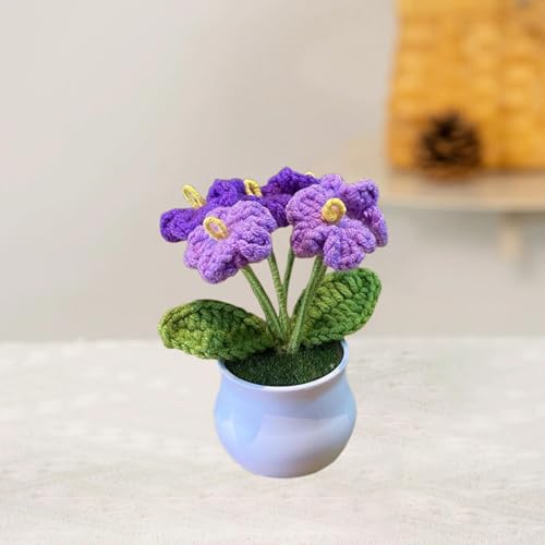 Esyzsss Gestrickte Blumen, gehäkelte Sonnenblume, gehäkelter Blumenstrauß, handgewebte Vergissmeinnicht-Häkelblumen, künstliche kleine Topfprodukte, geeignet für Heimdekoration von Esyzsss