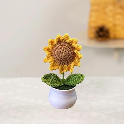 Esyzsss Gestrickte Blumen, gehäkelte Sonnenblume, gehäkelter Blumenstrauß, handgewebte Vergissmeinnicht-Häkelblumen, künstliche kleine Topfprodukte, geeignet für Heimdekoration von Esyzsss