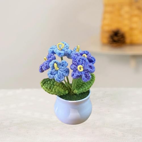 Esyzsss Gestrickte Blumen, gehäkelte Sonnenblume, gehäkelter Blumenstrauß, handgewebte Vergissmeinnicht-Häkelblumen, künstliche kleine Topfprodukte, geeignet für Heimdekoration von Esyzsss
