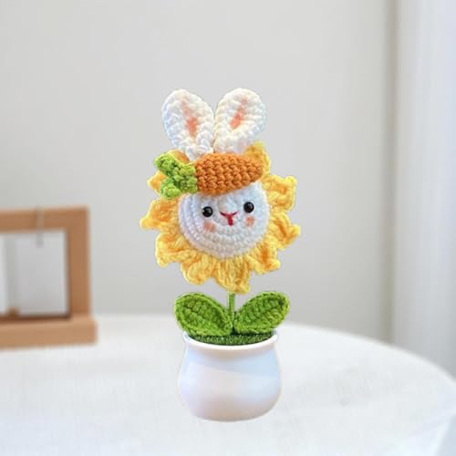 Häkelblumen, gestrickte Blumen, gehäkelte Blumen, handgehäkelter kleiner Drachenmann/kleiner Hase, Mini-Topf-Strickornament, verwendet für Heimbüro-Desktops, Auto-Dekorationen von Esyzsss