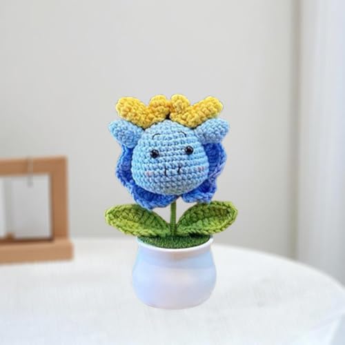 Häkelblumen, gestrickte Blumen, gehäkelte Blumen, handgehäkelter kleiner Drachenmann/kleiner Hase, Mini-Topf-Strickornament, verwendet für Heimbüro-Desktops, Auto-Dekorationen von Esyzsss
