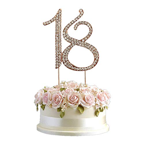Eterspr 18 Zahl Kuchen Topper Strass, Geburtstag Kuchen Spitzenwerken Rhinstone Deko, für Jubiläum, Partydekoration, Geburtstagstortendekoration (Golden) von Eterspr