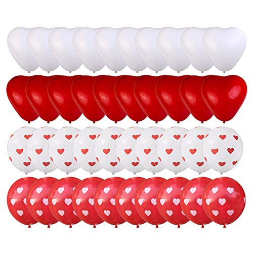 Etern 40 Stück Herzluftballons Rot Weiß, Latex Herz Ballon, Luftballons Hochzeit, für Feiertagsdekoration, Partydekoration, Zeremonielle Dekoration (Rot und Weiß) von Etern