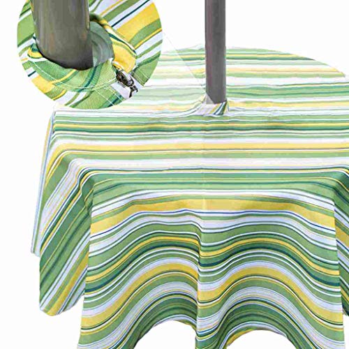 Eternal Beauty 152 cm runde grüne und gelbe Streifen für drinnen und draußen, spritzwassergeschützte Tischdecke mit Schirmloch und Reißverschluss für Terrasse, Garten, Party und Grillen (152 cm) von Eternal Beauty