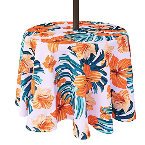 Eternal Beauty Tischdecke, rund, mit Blumenmotiv, für drinnen und draußen, spritzwassergeschützt, mit Schirmloch und Reißverschluss, für Terrasse, Garten, Party und Grillen, 152 cm von Eternal Beauty