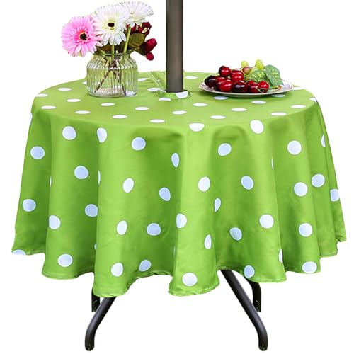 Eternal Beauty Runde Outdoor-Tischdecke mit Regenschirmloch, Reißverschluss, für Frühling, Sommer, Terrasse, Picknicktisch, 152,4 cm, Grün gepunktet von Eternal Beauty