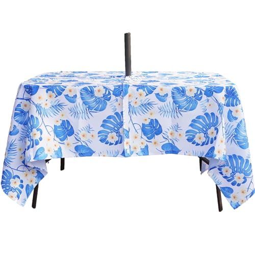 Eternal Beauty Recatngle Blue Leaf Tischdecke für drinnen und draußen, spritzwassergeschützt, mit Schirmloch und Reißverschluss, für Terrasse, Garten, Party und Grillen, 132 x 178 cm von Eternal Beauty