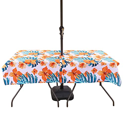 Eternal Beauty Rechteckige Tischdecke für drinnen und draußen, spritzwassergeschützt, mit Schirmloch und Reißverschluss, für Terrasse, Garten, Party und Grill, 152 x 305 cm, Orange Flower) von Eternal Beauty