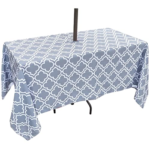 Eternal Beauty Rechteckige Tischdecke für drinnen und draußen, wasserdicht, mit Schirmloch und Reißverschluss, für Terrasse, Garten, Party und Grill (152 x 213 cm, mit Reißverschluss, grau) von Eternal Beauty